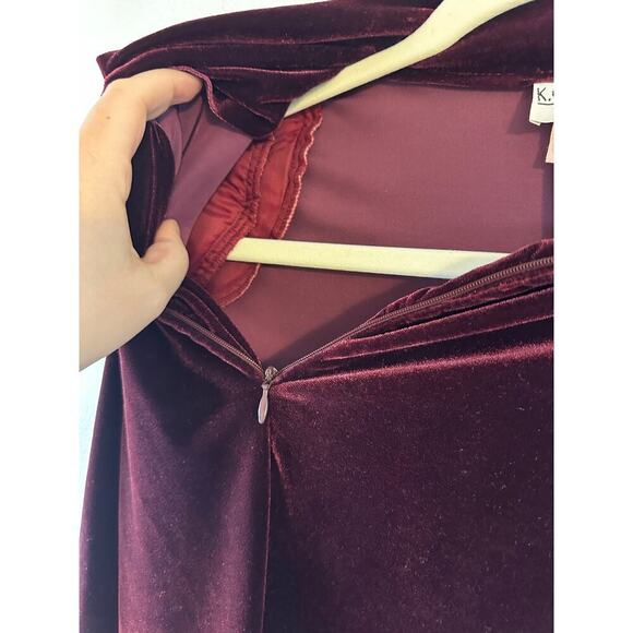 Vintage 90s Womens Dark Academia Whimsigoth Burgundy Velvet Collared Dress 6 - Picture 5 of 7